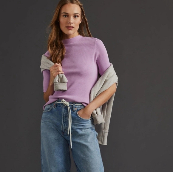 Anthropologie Lavender Short Sleeve Turtleneck - Picture 1 of 5